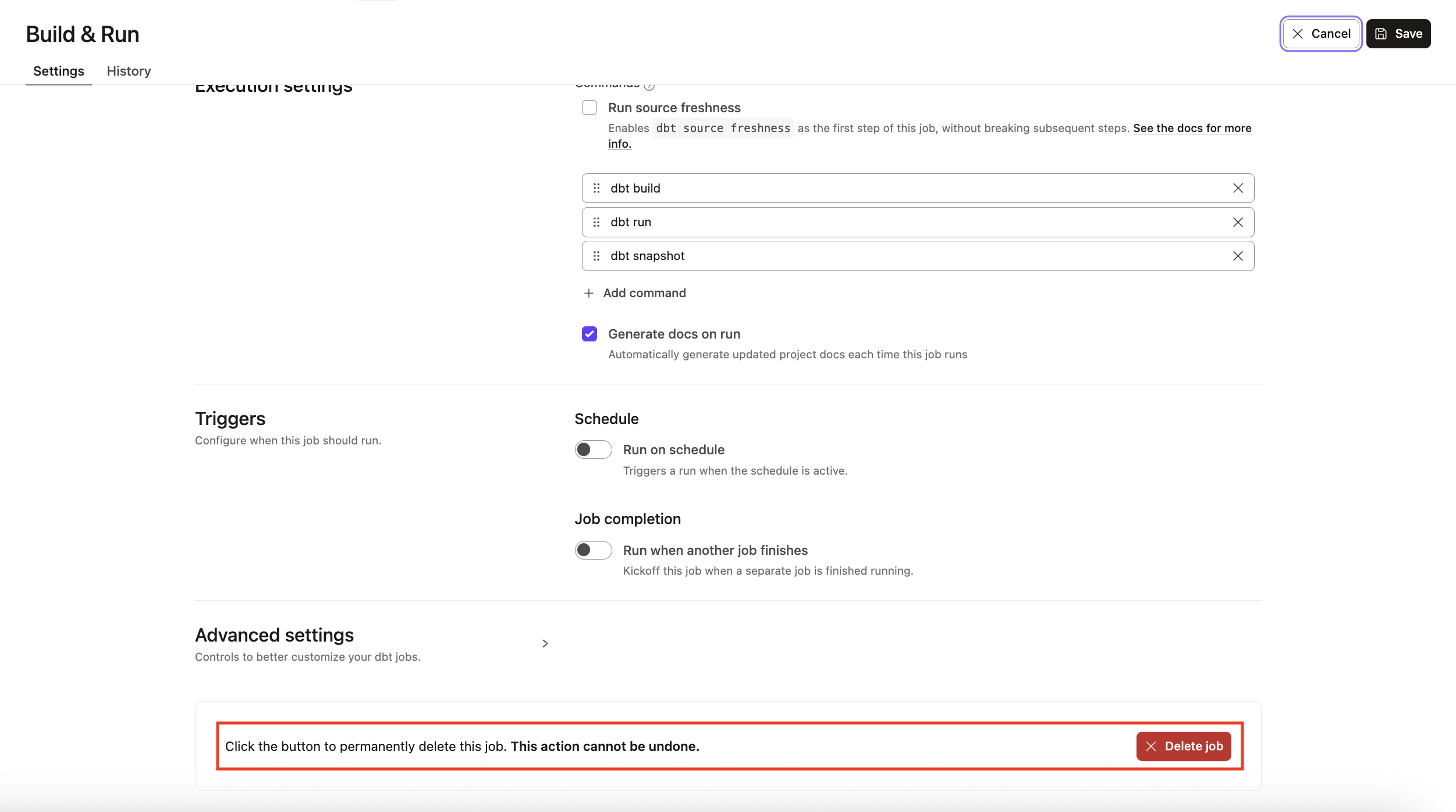 Delete a job Delete a job